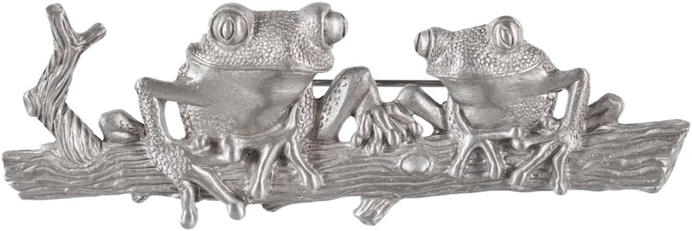 Animal World - Frog Duo on a Log Metal Pin Silver