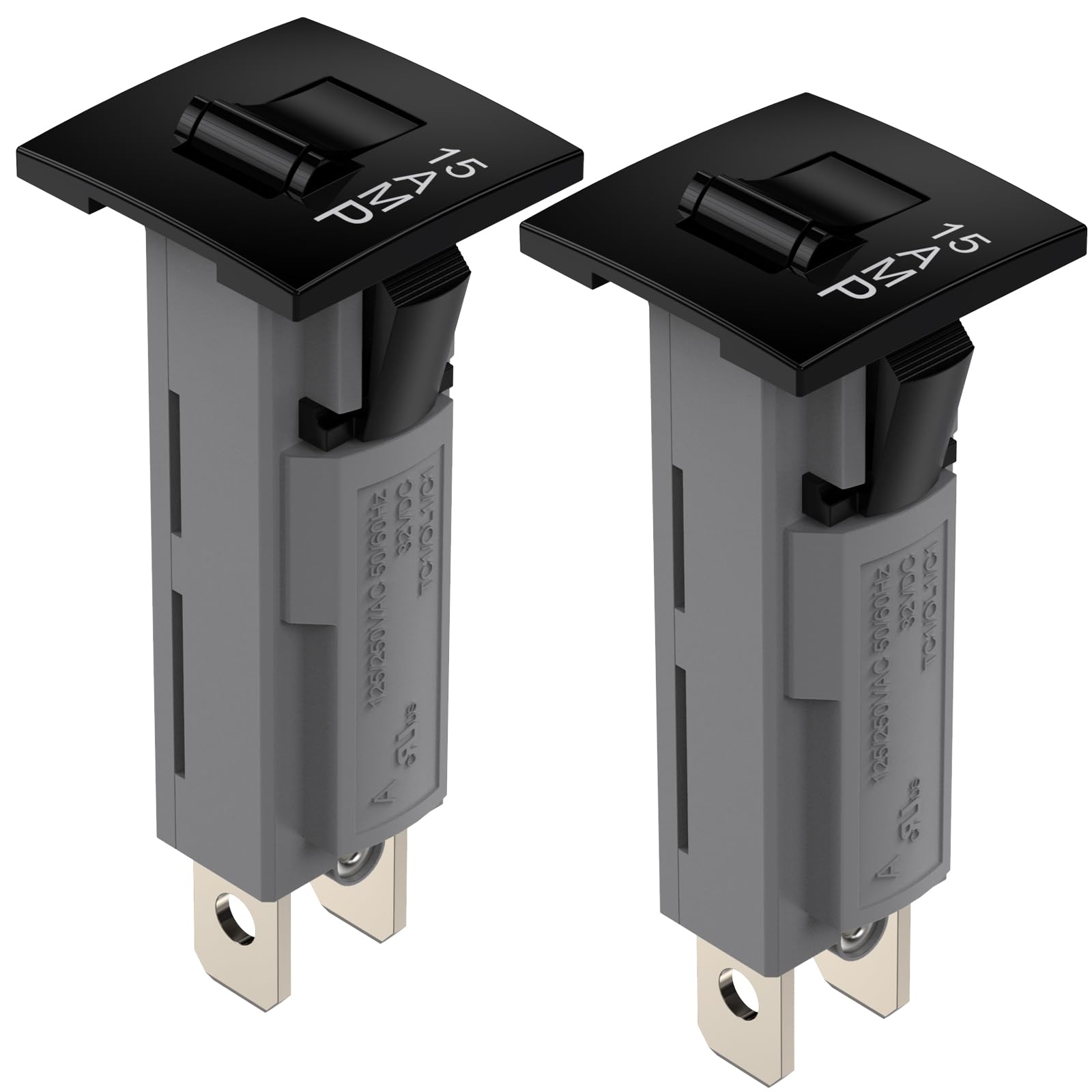 DIYhz Thermal Circuit Breakers Fuseholder Type 125/250VAC 50/60Hz 32VDC 15Amp (Pack of 2)