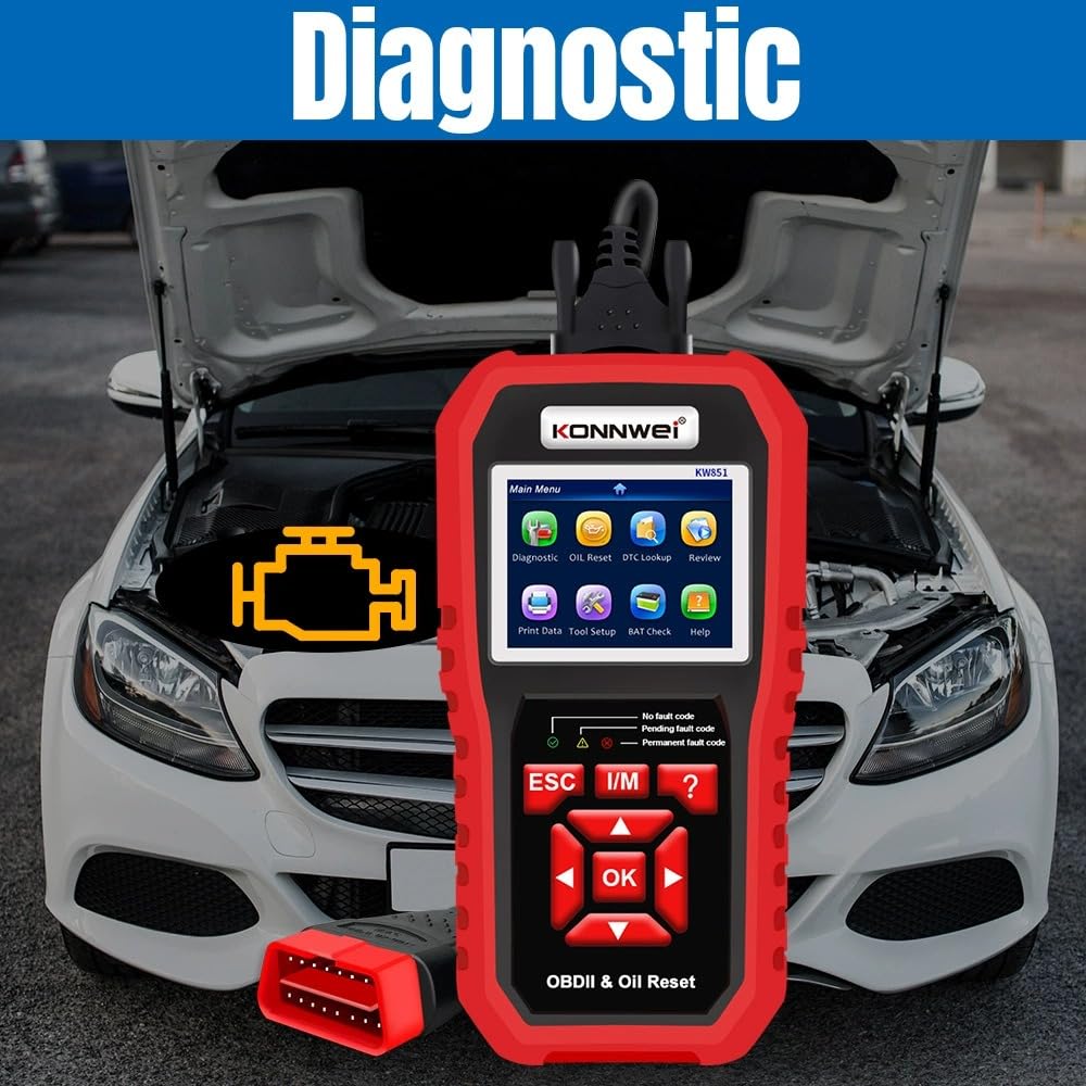 KONNWEI KW851 KFZ Diagnosegerät OBD2 OBDII/EOBD Auto Scanner Auslesegerät mit Batterietest, Fehlercodes Lesen Löschen, Live-Daten, I/M Readiness, für Fahrzeuge Benzin Diesel ab 2002