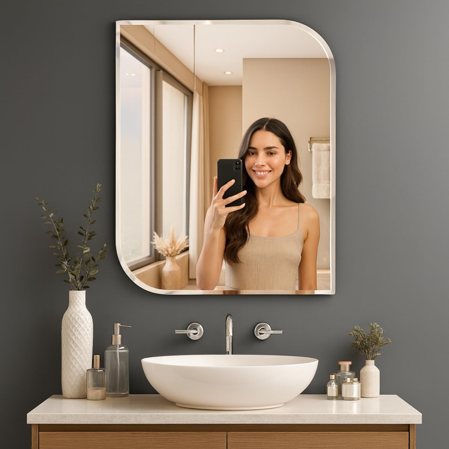 The Deqor Essential Thick Frameless Wall Mount Premium Beveled Bathroom Mirror,Modern,Vanity,Glass,Bedroom,Living Room,Durable & Clear,Standard Trim,Rectangle Shape,Unframed,15x21 Inch|BVM1521A6-image-14