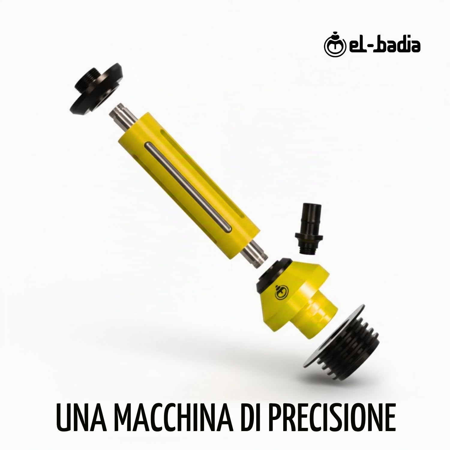 EL-BADIA® Fusion Shisha – 46 cm – Grande Shisha Moderna in Alluminio con Vaso in Vetro, Diffusore Removibile, Purga 360°, Tubo e Braciere in Silicone – Narghilè Premium – Set Completo (Yellow)