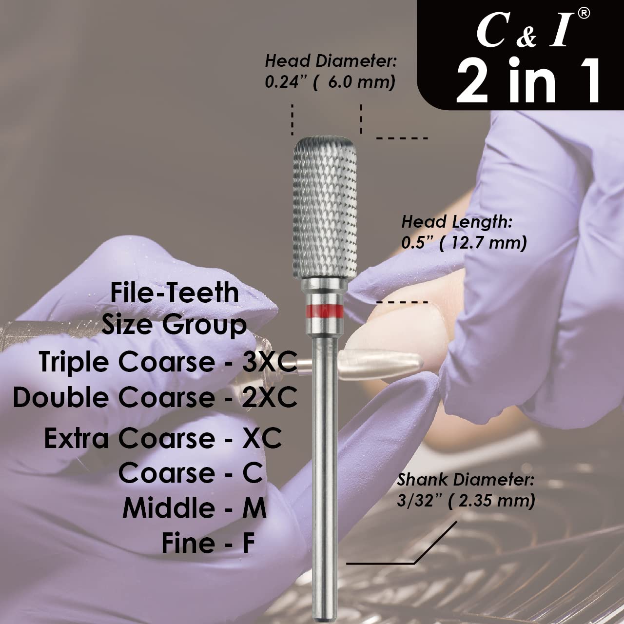 C & I Nail Drill 2 in 1 Round Corner Cylinder E-File for Electric Manicure Drill Machine Nail Files for Nail Techs to Make Cuticle Care and Nail Gel Remove (Triple Coarse -3XC) - Image 4