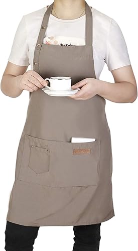 Delantal de cocina de chef resistente al agua con 3 bolsillos camarero delantal ajustable lona unisex cocina delantales para hombres mujeres