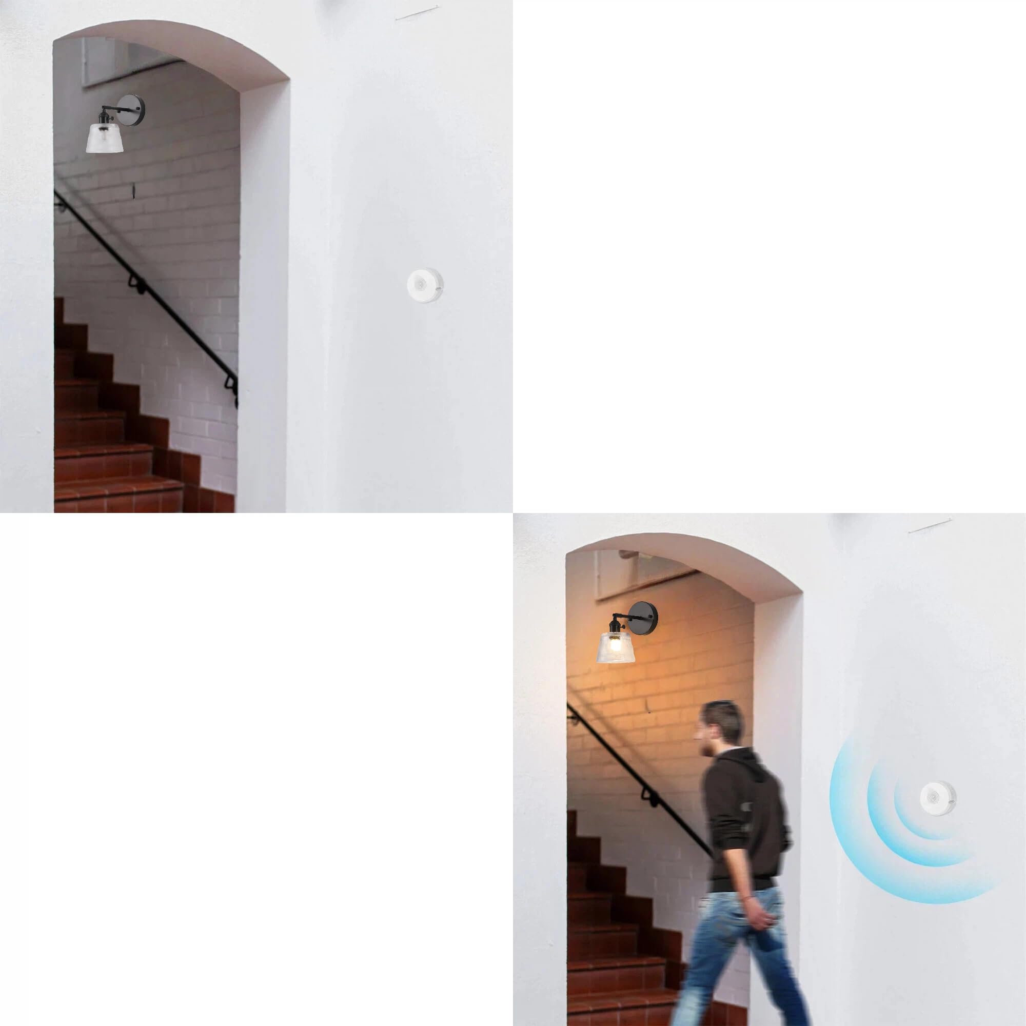 Akku Wandleuchte Innen mit E27-Fassung, Kabellose Wandleuchte, LED Wandlampe mit Bewegungsmelder Batterie Wand Lampe, 3000K Warmweiß für Schlafzimmer Treppe B0090
