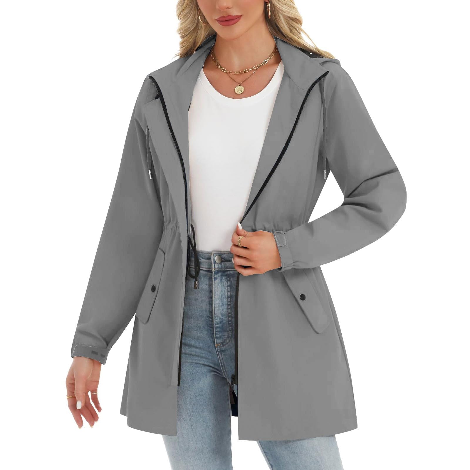Chaqueta Impermeable Transpirable Para Mujer, Softshell, Liso, Plegable, Con Capucha, Cortavientos, Senderismo, Primavera Y Otoño. Abrigo Azul Pelo Capa De Lluvia Mujer Capucha Espesar