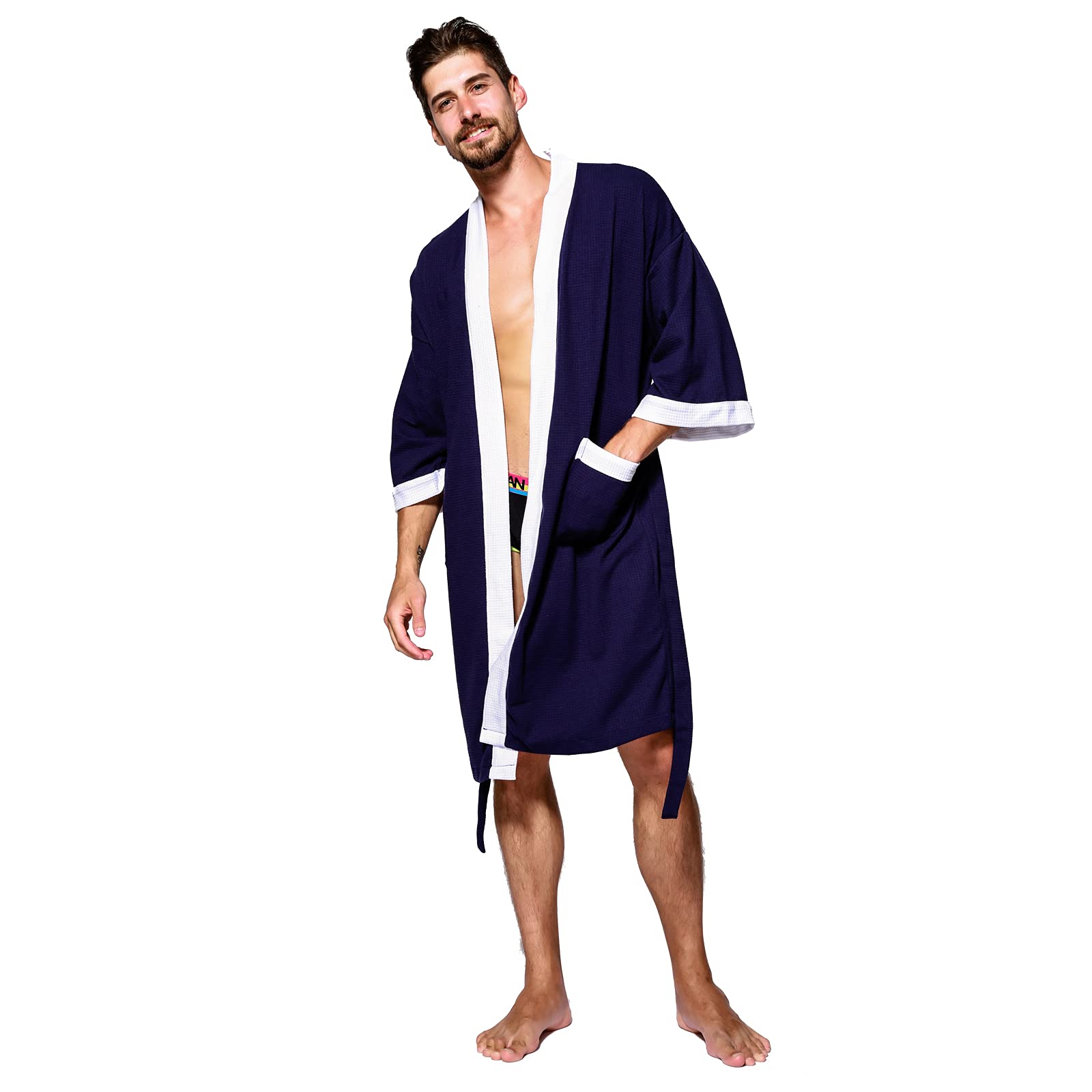 TengShengMens Robe Cotton Lightweight Mens Bathrobe Kimono Waffle Terry Cloth Robe