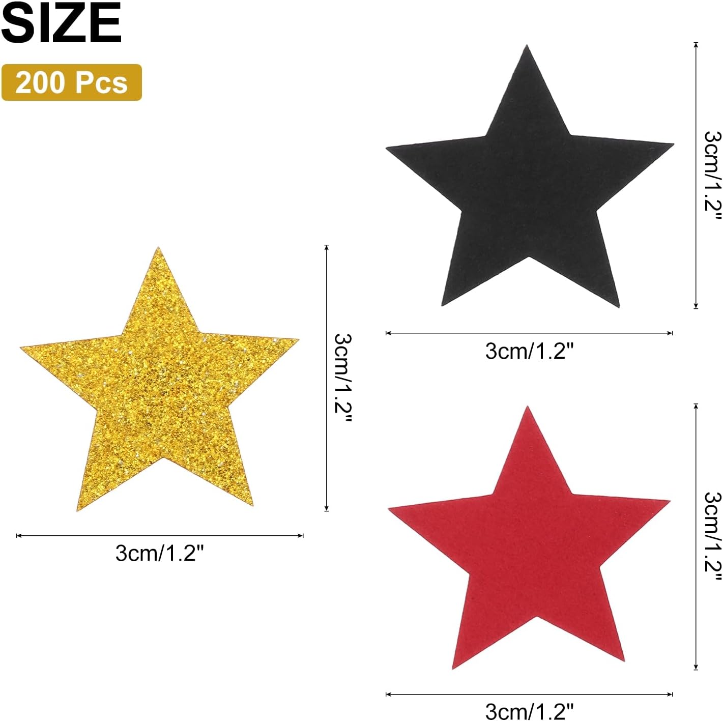 MECCANIXITY 200Pcs Star Confetti Glitter Confetti Table Confetti Decor for Party Wedding Festival Decorations,1.2x1.2Inch,Gold, Red, Black