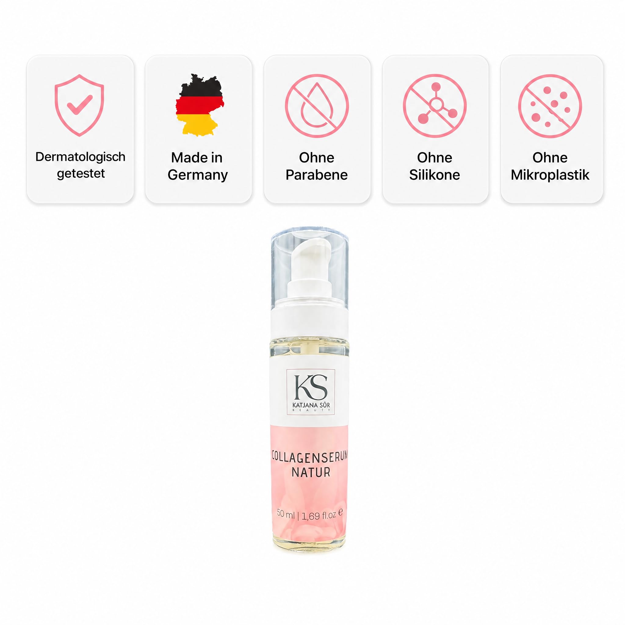 KS Beauty Collagenserum Natur – Hyaluron, Aloe Vera & Rosenöl 50 ml | Feuchtigkeitsserum mit tierischem Kollagen, Aloe Vera & Rosenöl – für trockene, reife und sensible Haut