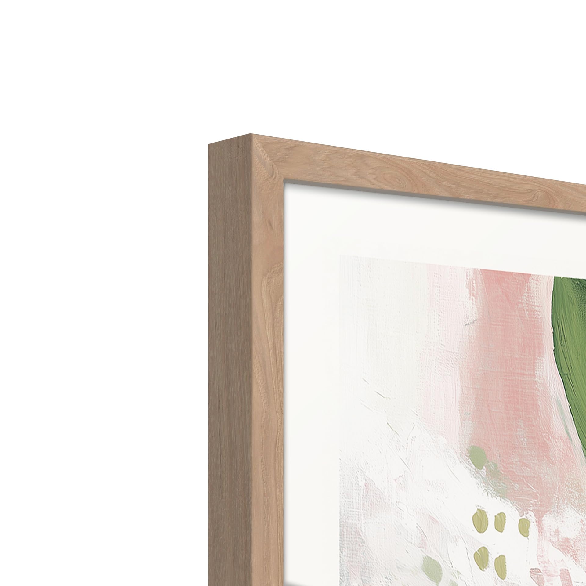 STYLER Gerahmtes Poster Fleurs 50 x 70 cm I Abstraktes florales Kunstmotiv in Grün- & Rosétönen I Wandbild Wohnzimmer Schlafzimmer Büro I Wanddeko Modern Bild mit Holzrahmen