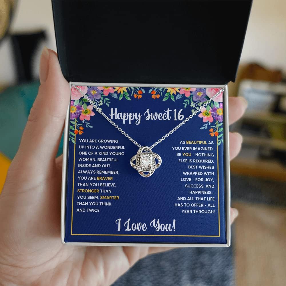 FG Family Gift Mall Sweet 16 Gifts For Girls, 16th Birthday Gifts For 16 Year Old Girl, Bday Card Gift Ideas Necklace with Message Card and Gift Box