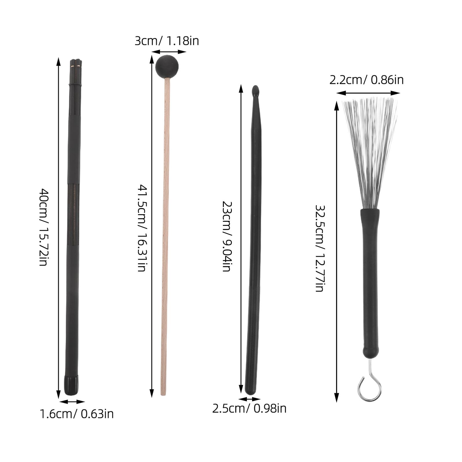 Bacchette per Batteria in Legno di Spazzole Metalliche per Rullanti Custodia per Percussioni Tracolla Accessori per Batteria Mallet Inclusi