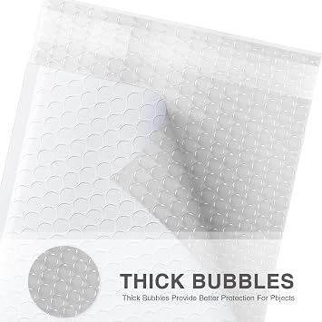Switory 50pcs Padded Envelopes15.3cmx26.9cm Assorted Color Poly Bubble Mailers A5 Padded Envelopes Bubble Lined Poly Mailer Self Seal for Packaging (White)