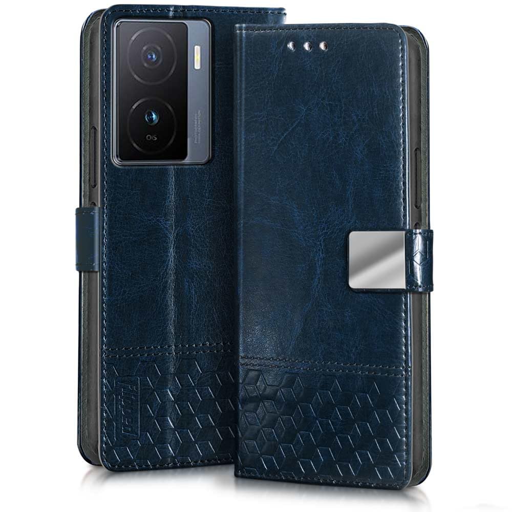 FLIPPED Hand Stitched Honeycomb Dual Design Back Flip Cover Case for iQOO Z7 5G | iQOO Z7s 5G (Shock Proof | Leather Finish | Wallet Case Card Holders & Stand) - Tanned Blue (B0CJY7SC13) Amazon Price History, Amazon Price Tracker