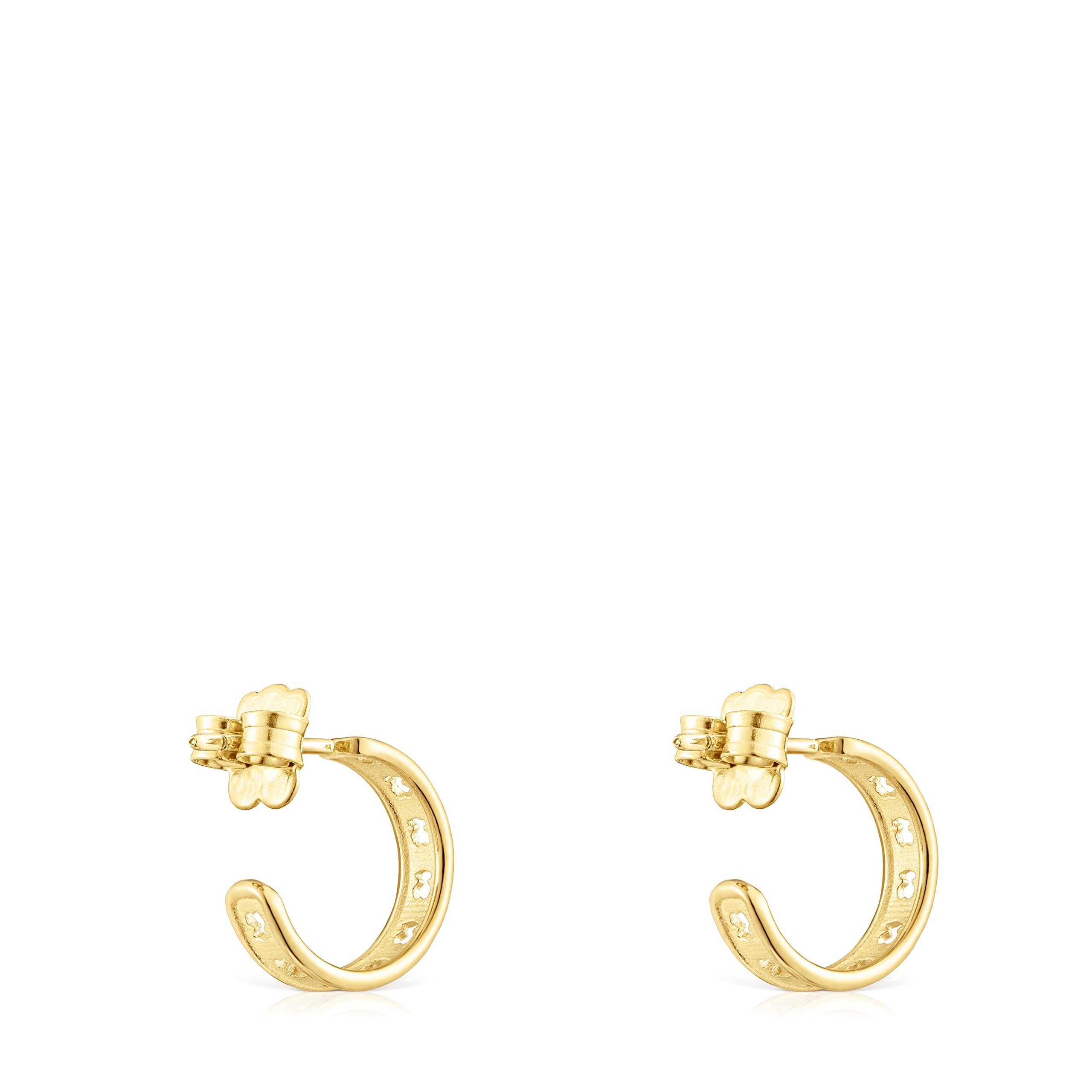 TOUS Pendientes de Aro con Baño de Oro 18Kt sobre Plata para Mujer con Motivo de Oso, con Cierre Criollo de 11 mm de Diámetro, Atemporal y Elegante, Colección Bear Row