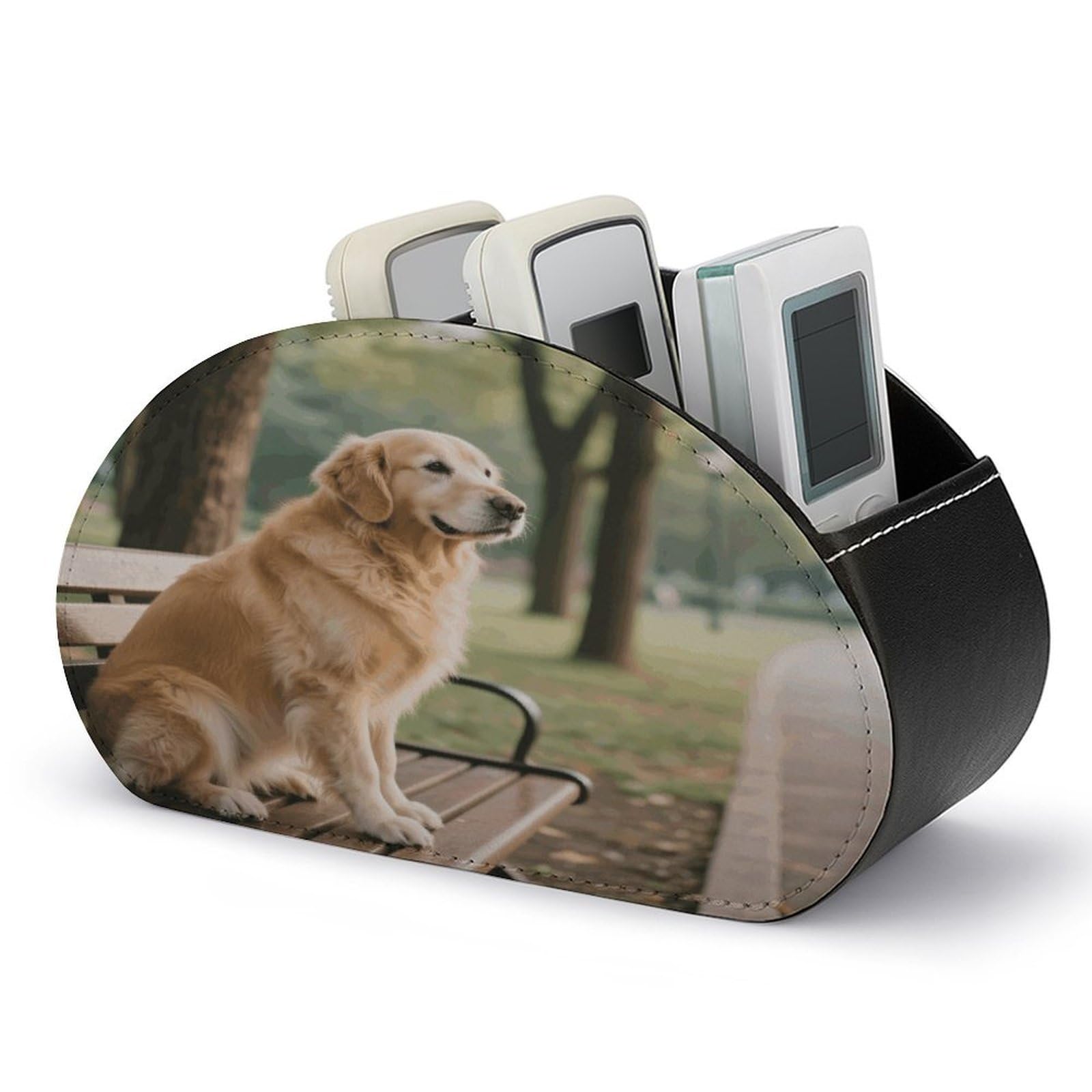 VstaDank - Remote Control Holder for Dogs, PU Leather Multifunctional Office Makeup Organizer Computer Holder with 5 Compartments Media Player Box