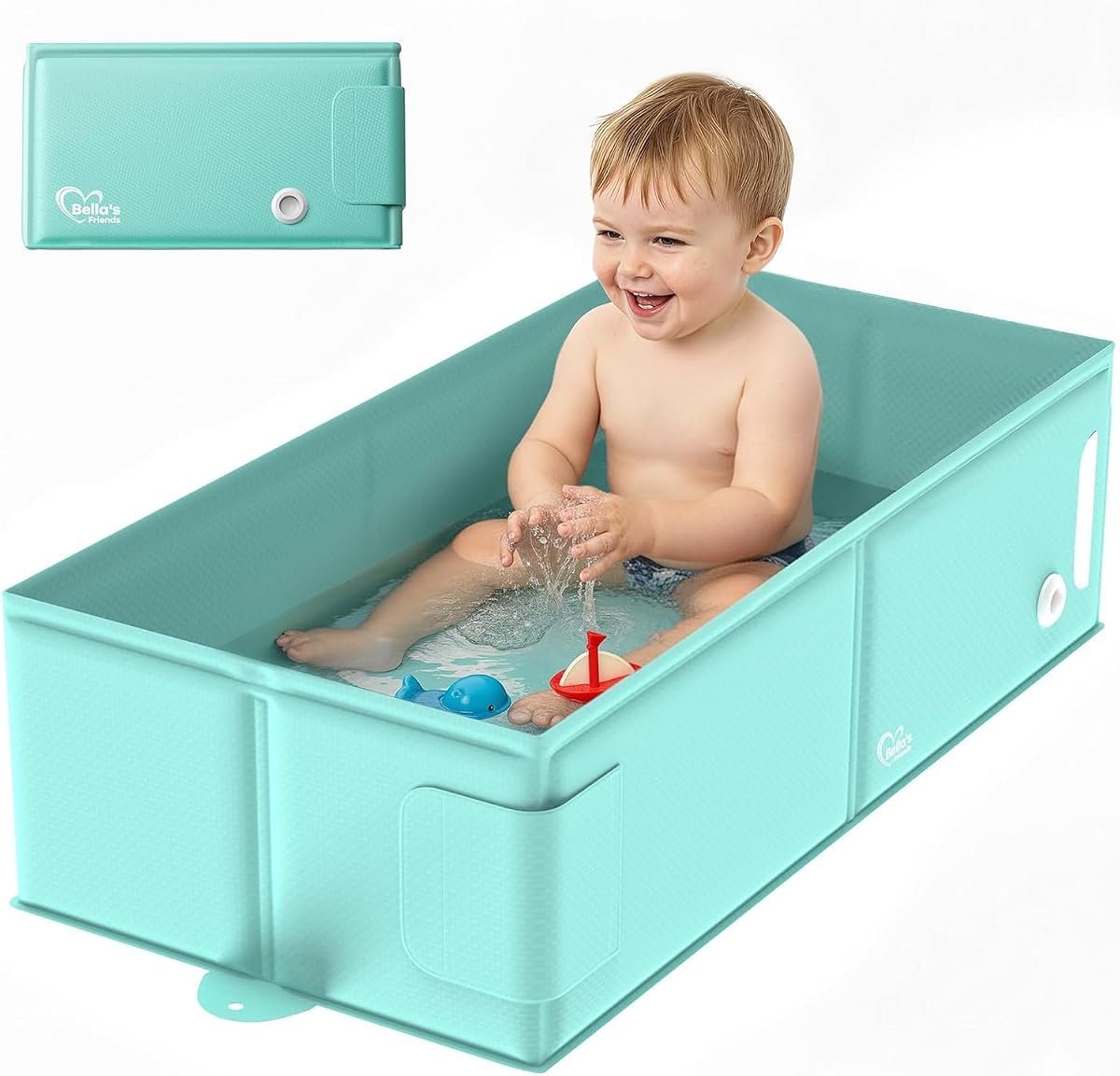 Baby Bathtub for 6M-3Y Toddler, Baby Shower Gifts & Registry Search for Boys Girls, Collapsible & Portable Bathtub for Beach Vacation Travel, Bath Essentials for Toddler, Newborn, Kids