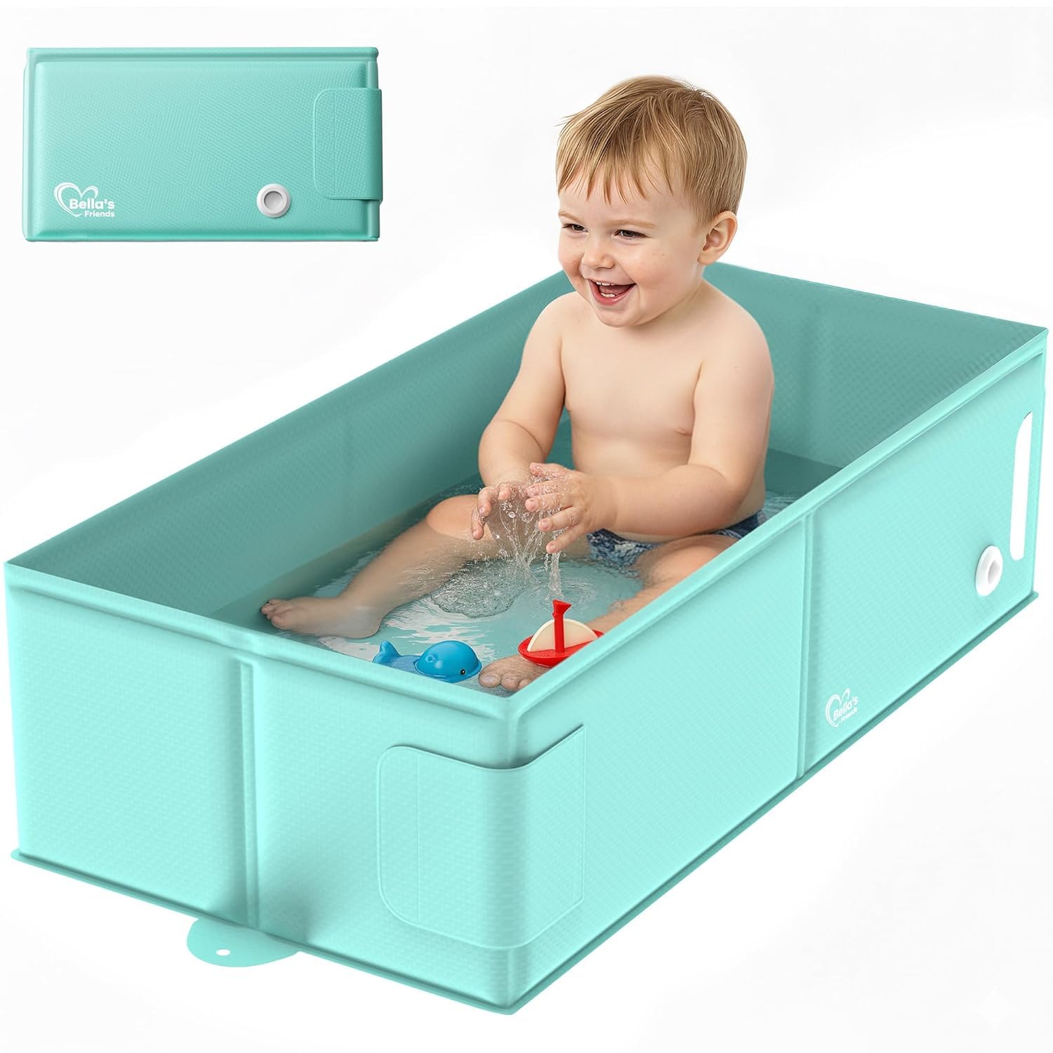 Baby Bathtub, Travel Bath Tub for 6M-3Y Toddler, Non-Slip Base, Bath Essentials for Boys Girls Toddler, Kids, Beach Vacation Travel Essential for Newborn, Registry Search, Green
