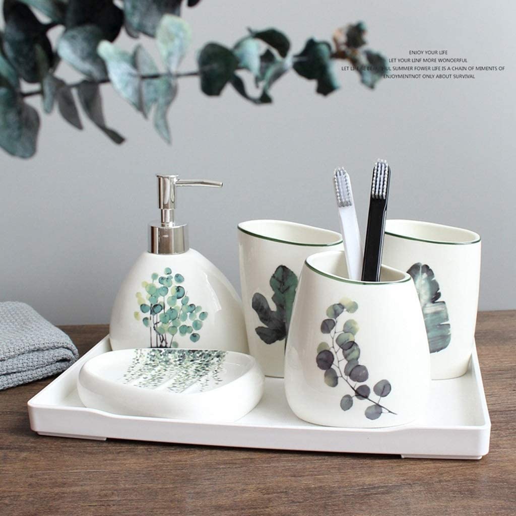 Badezimmer Set Badezimmer-Zubehör-Set Aus Keramik, 4-teilig, Seifenspender, Zahnbürstenhalter, Seifenschale, Elegantes Badezimmer-Set Dekoration Organizer
