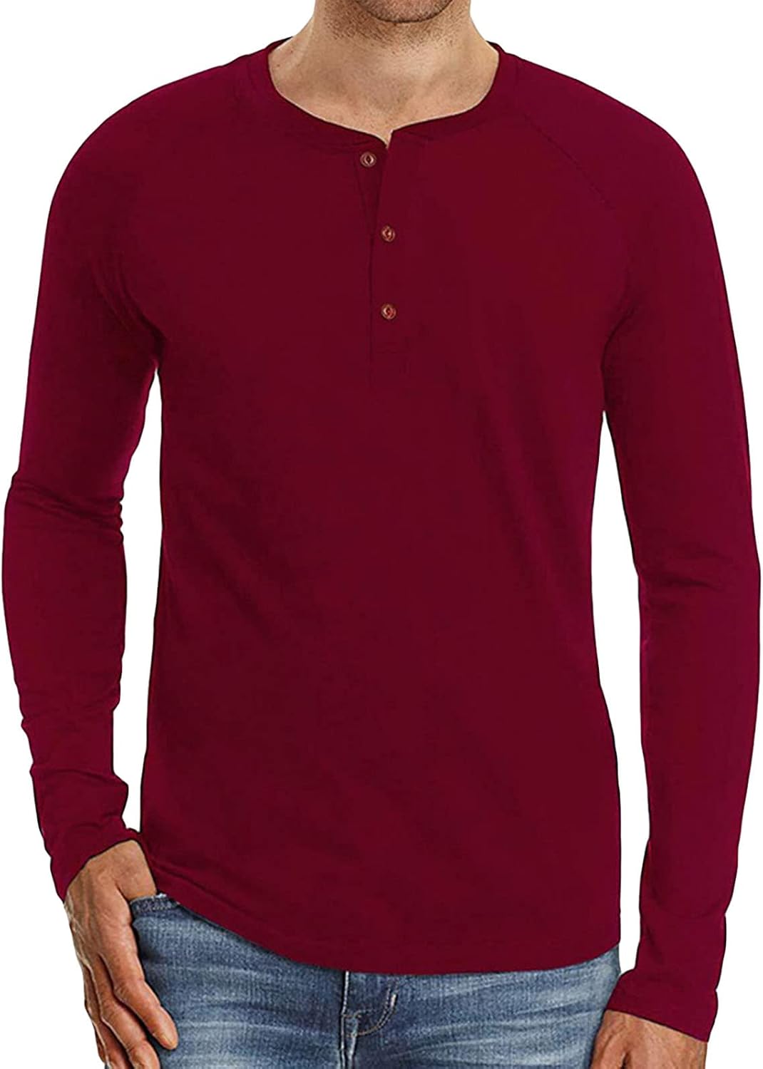 Men's Fashion Henley Basic Shirt Lightweight Button Cotton T-Shirt Classic Long Sleeve Solid Color Casual Top