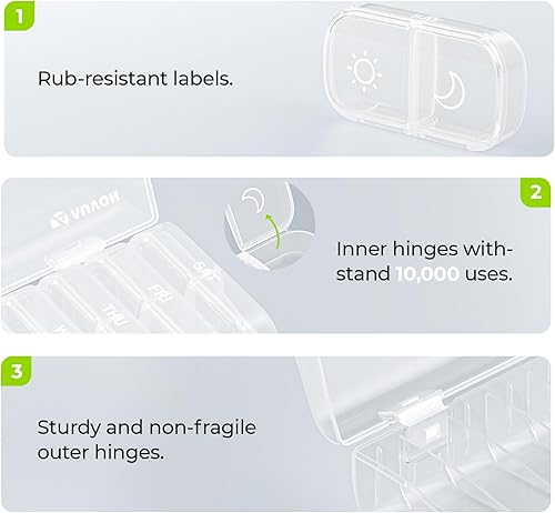 Miniatura 3 de AUVON Pastillero semanal XL 2 veces al día, pastillero 7 días con diseño de apertura grande de un lado para un fácil llenado, protección de