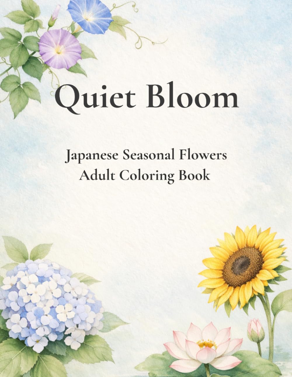 Quiet Bloom: Japanese Summer Flowers Adult Coloring Book