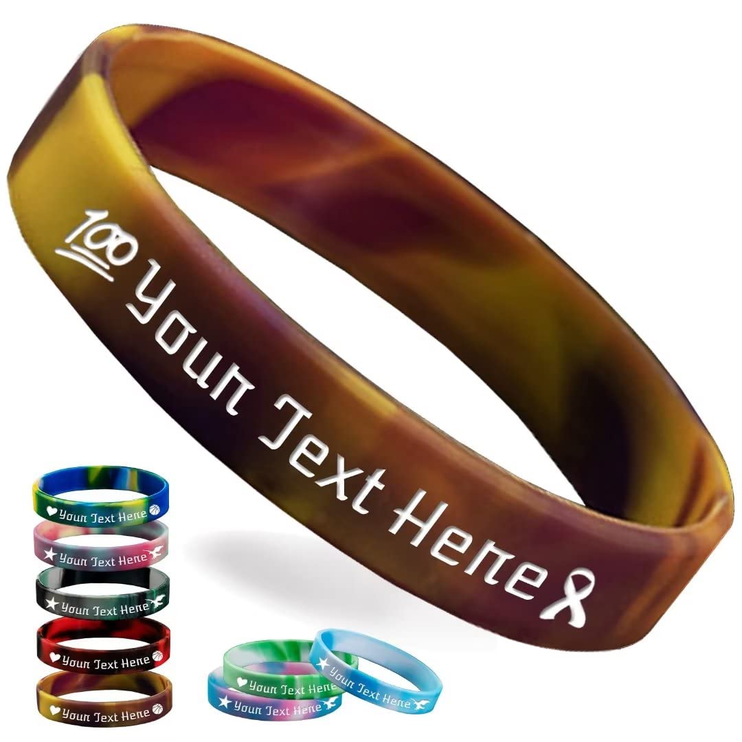 Zkgiftsdz Personalized Silicone Wristbands Bulk, Custom 1/2 "Rubber Bracelet with Text Message, Customized Rubber Band Bracelets for Events, Awareness, Gifts Yellow Purple