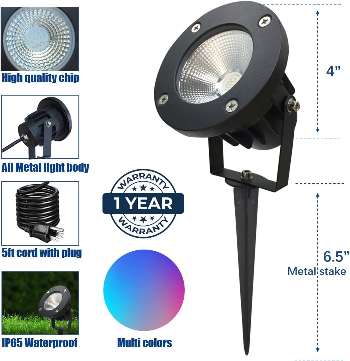 25W Color LED Outdoor Landscape Spotlight with Strobe Lighting - Waterproof RGB Spot Lights for Yard Tree House Halloween Christmas, Dual Mode, 120V 25W