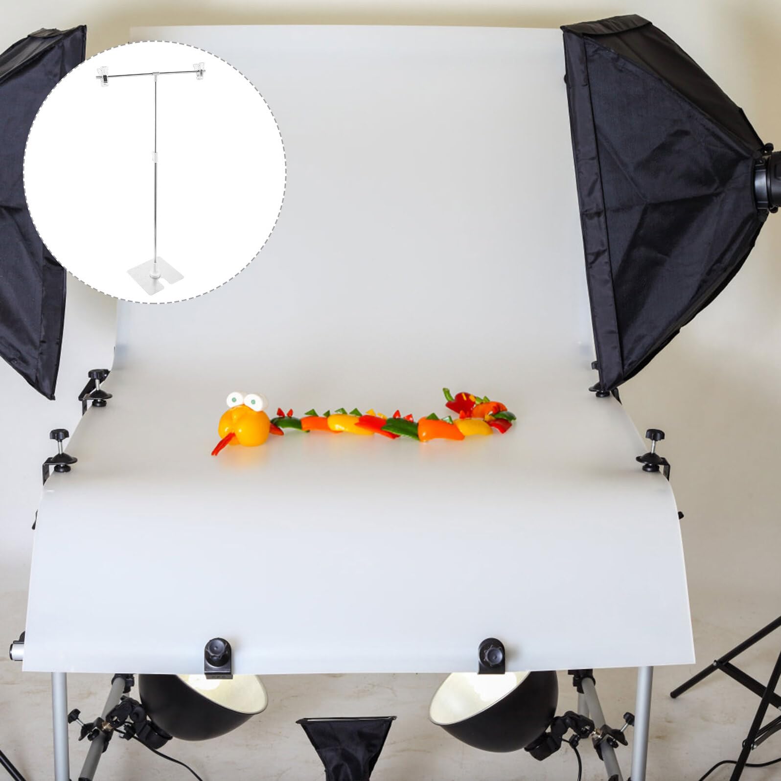 Soporte de Fondo para Fotografía en Forma de T Portátil de Acero Inoxidable y Plástico Blanco para Fotografía de Bodegones y Posters