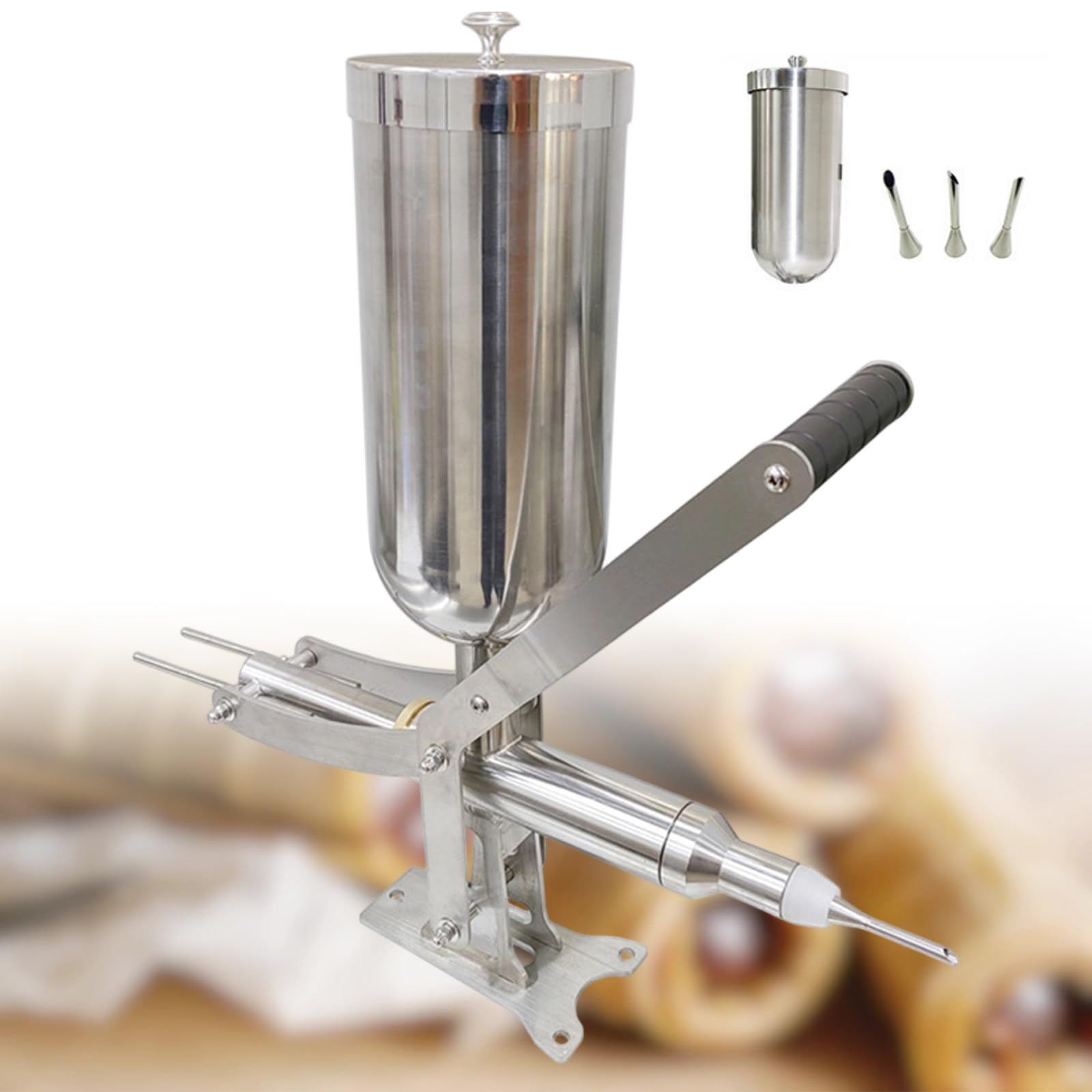 GwlThixion Commercial Donut Filler Machine, 5L Manual Donut Jelly Filler Injector with 1 Long Nozzle & 3 Short Nozzles, for Bakery Kitchen Cafe Dessert Shop CT-03