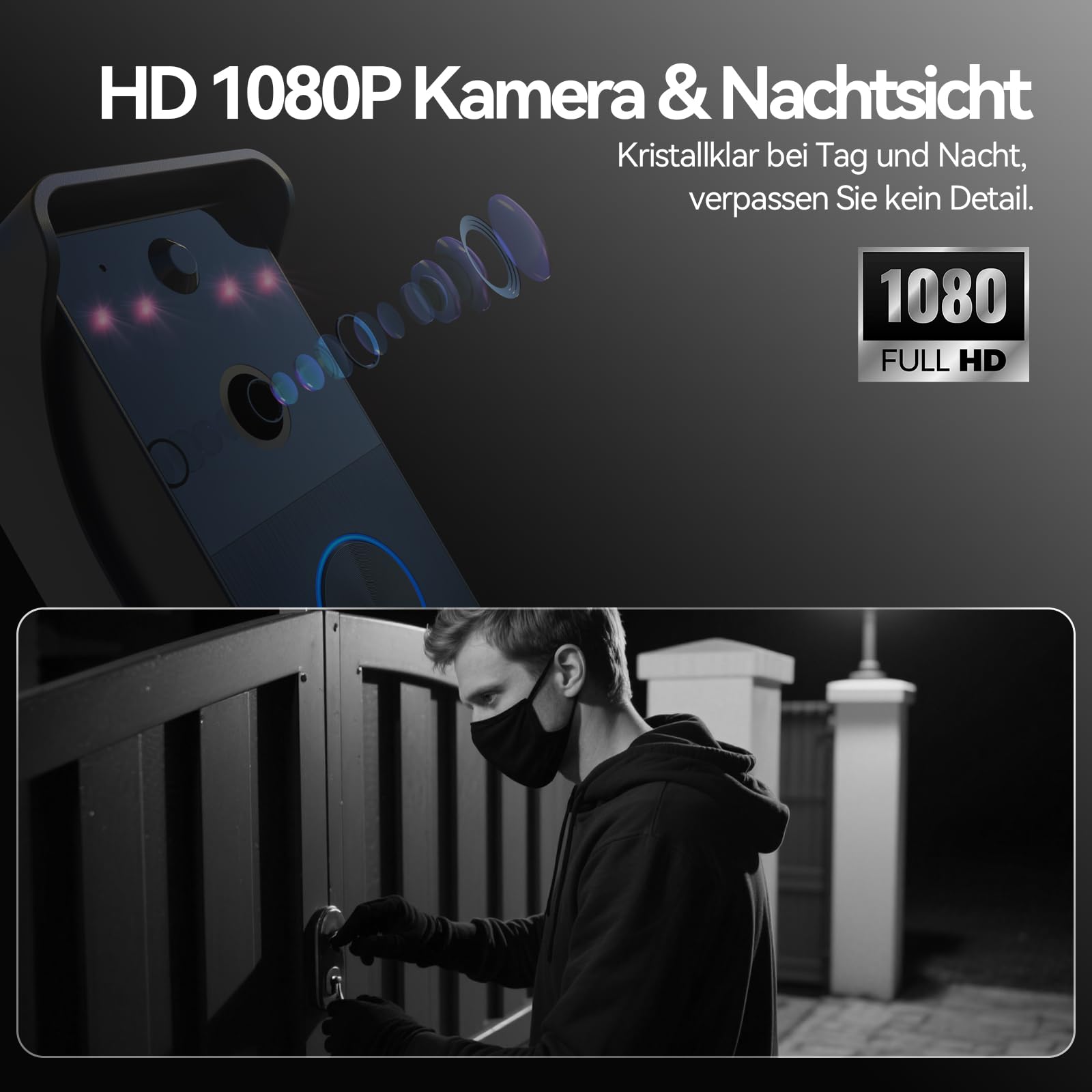 TMEZON WLAN Kabellose Video Türsprechanlage mit 7" Touchscreen, Türklingel mit Kamera & Solarbetrieb, 1080P HD, 160° Weitwinkel, Zwei-Wege-Audio, PIR-Bewegungserkennung, App-Steuerung,2,4/5GHz WiFi