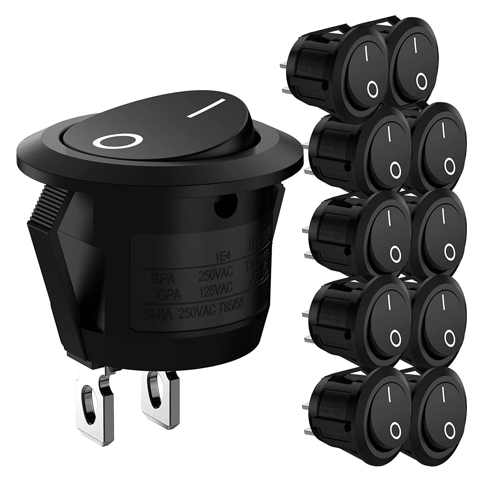 BKGWCSOR 10Pcs SPST Snap-in Toggle Switch ON Off 2 Pin Round Rocker Boat On/off Switch AC 3A 250V 6A 125V for Car Auto Boat Switches Switches