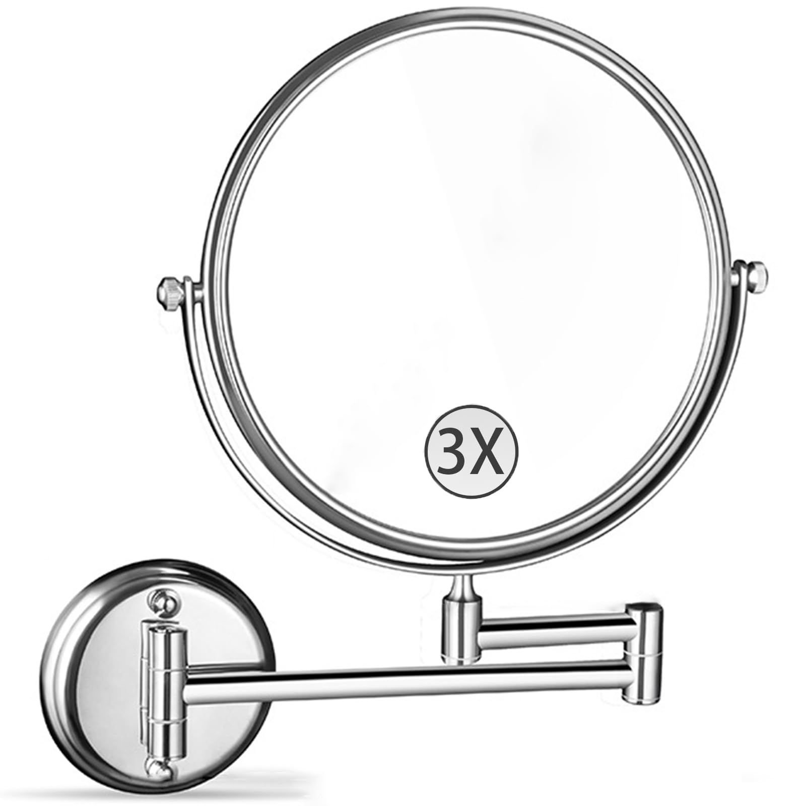 Zayeksole 6 Inch Wall Mounted Makeup Mirror with Magnification, Extendable Arm Vanity Mirrors for Bathroom Cosmetic Mirror,Chrome,3X