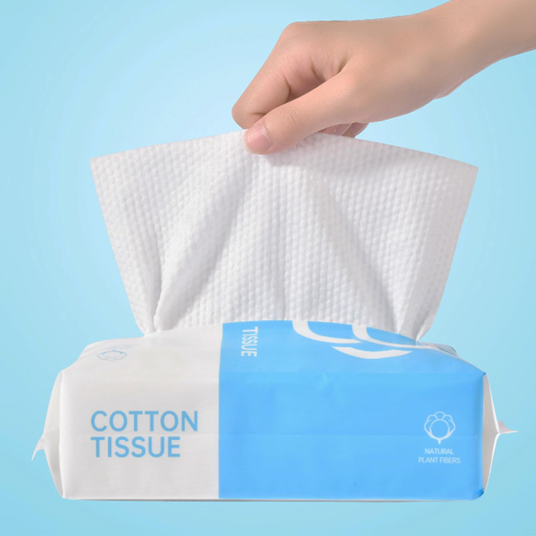 Cotton Facial Soft Dry Wipes Wet and Dry Use Disposable Face Towel Extra Thick Cotton Tissue Lint Free Dry Wipes for Sensitive Skin/Baby Care/Makeup Removing/Surface Cleaning (1 PACK)