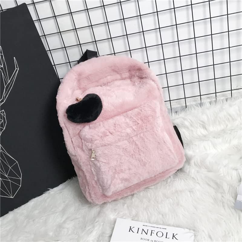 Cute Fuzzy Backpack for Girls, Aesthetic School Supplies Fuzzy Plush Backpack, Kawaii Furry Plush Daypack for Teens (Pink) - Image 3
