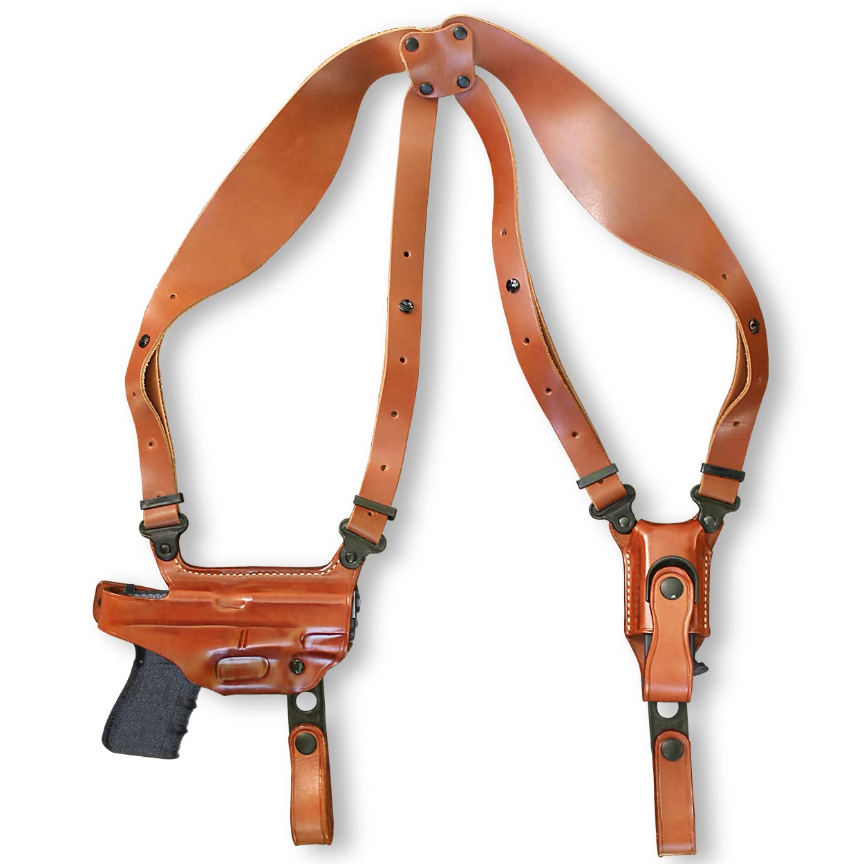 Premium Leather Horizontal Shoulder Holster System with Single Magazine Carrier for Sigg P365 Micro Compact with Out Rail 9mm 3.1" Barrel, Right Hand Draw, Brown Color #1329#