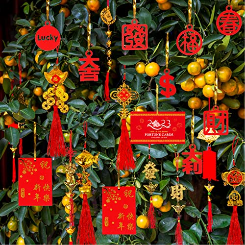 80 Pcs Chinese Red Ornaments Decorations Chinese Characters Red Lanterns Paper Fans Hanging Good Luck Ornaments Fortune Cards For Chinese Asian Lunar New Year 2023 The Year Of The Rabbit Party Decor #TOP4