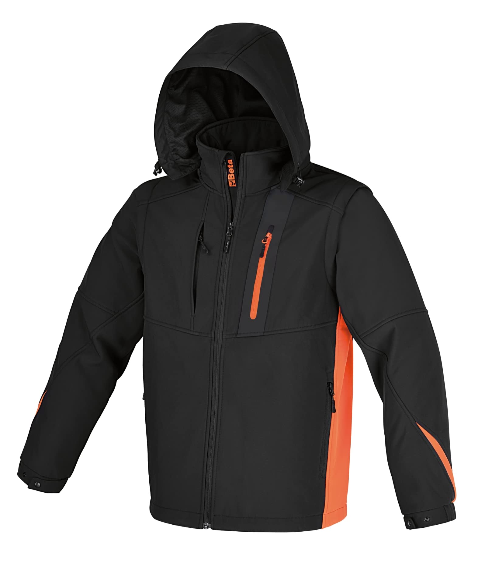 BETA 7659N męska kurtka robocza Softshell z odpinanym/regulowanym kapturem i odpinanymi rękawami, wiatroszczelna kurtka robocza, czarna