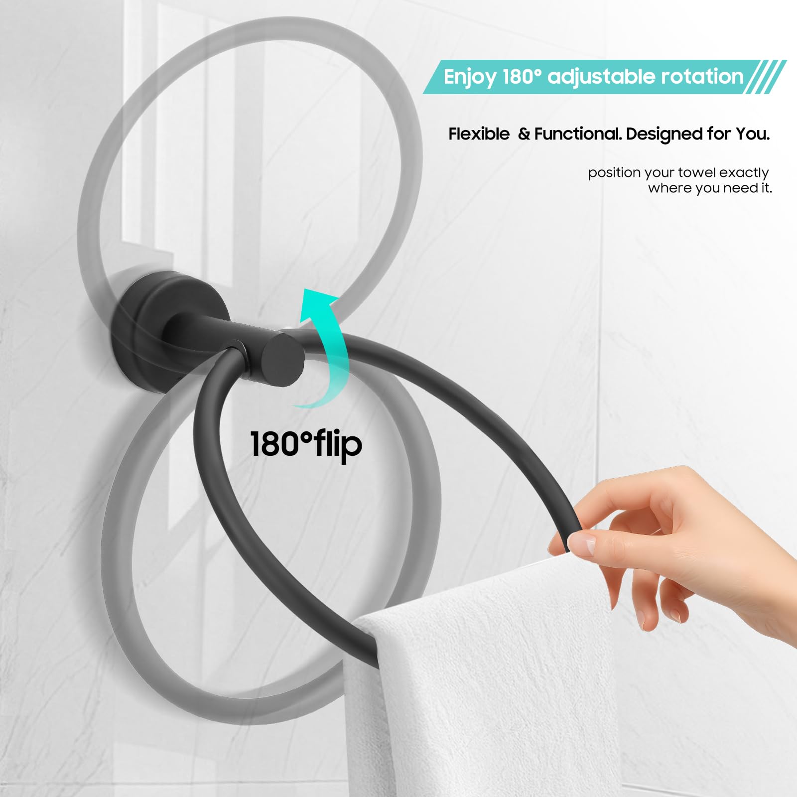 DarMoi Stainless Steel Towel Ring Heavy Duty Rustproof Towel Hanger for Bathroom & Kitchen, Round Modern Design - Image 4