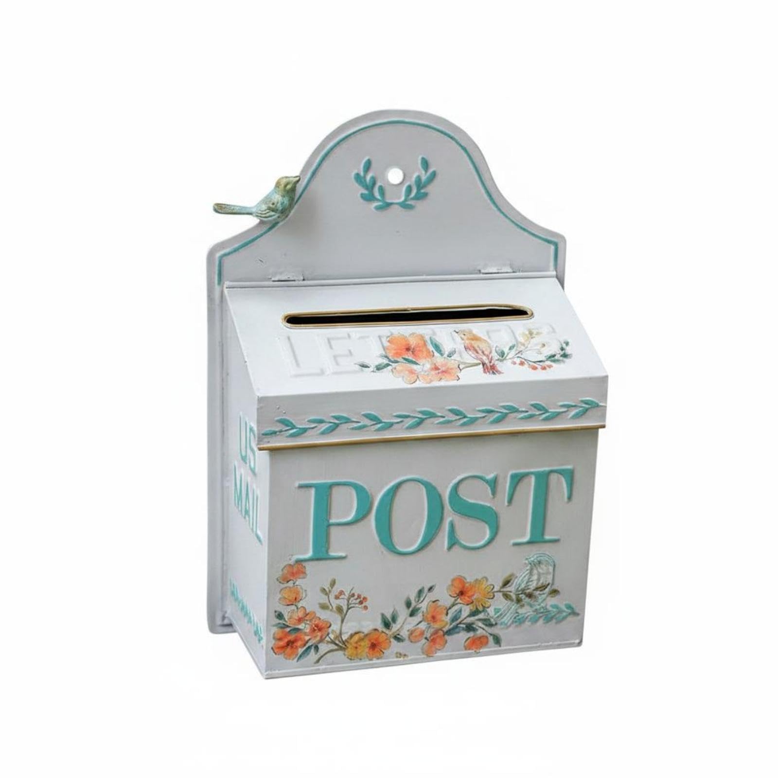 Iron Wall Mailbox Embossed Mailbox Rust Resistant Decorative Post Box for Entrance, Garden-image-8