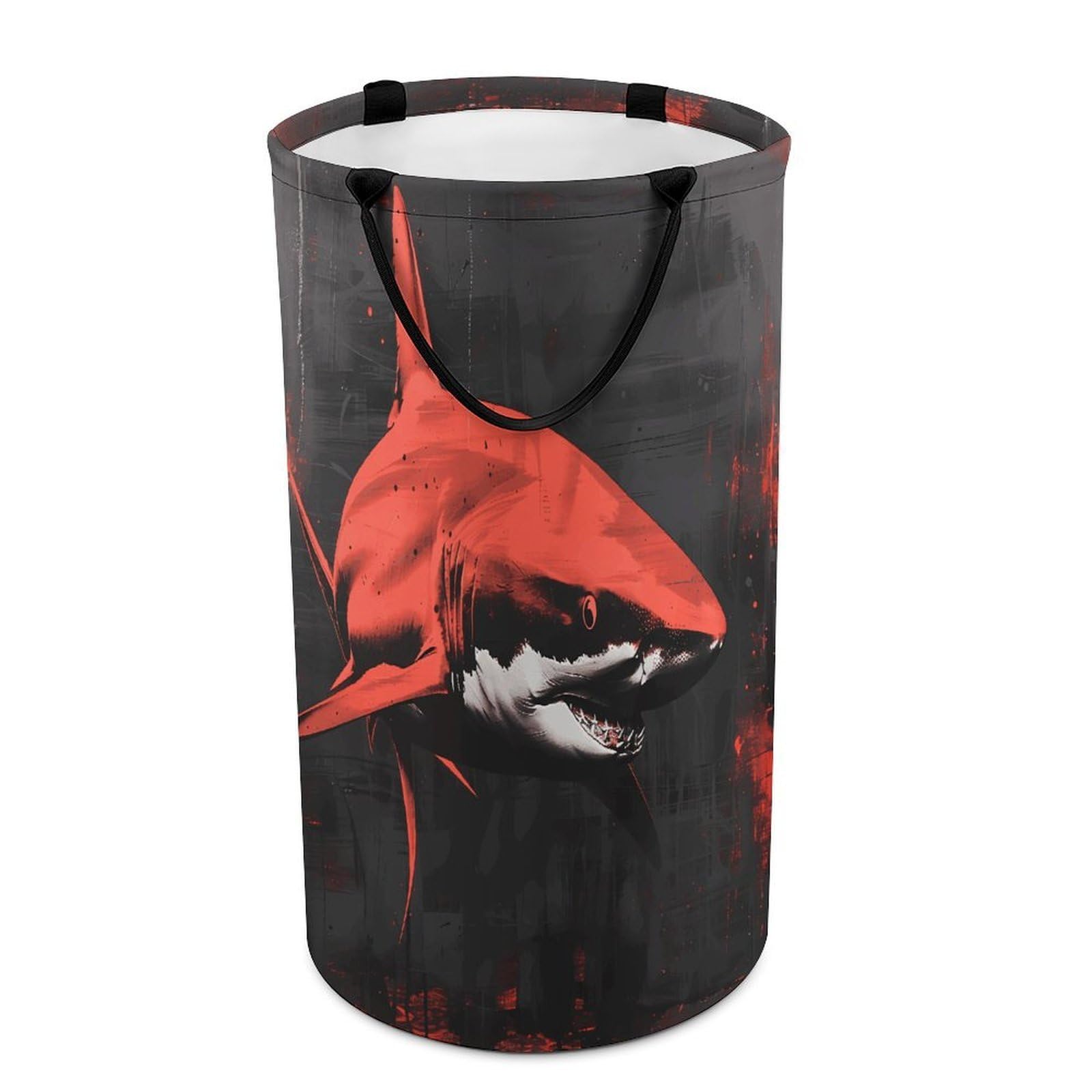 Red Black Shark Laundry Hamper Waterproof Polyester Laundry Baskets Collapsible Dirty Clothes Storage Basket Clothes Hampers with Sturdy Handles for Travel Bedroom