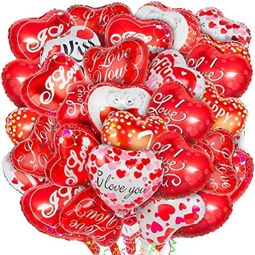 36 Pieces Red Heart Balloons, Happy Valentines Day I Love You Foi...