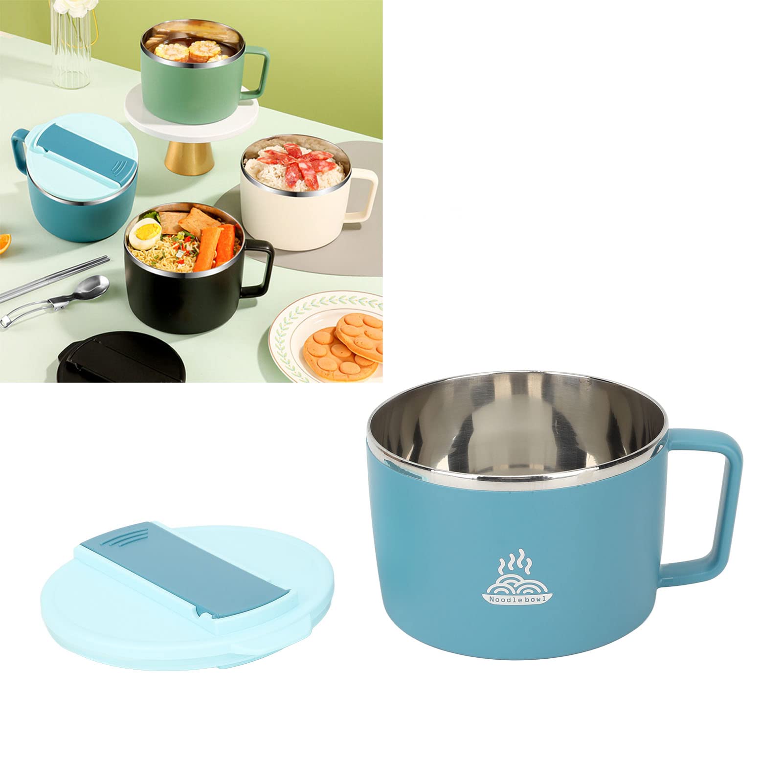 Kuchenka mikrofalowa Ramen Bowl zestaw, 1200ml ze stali nierdzewnej szybkie gotowanie makaron z pałeczkami i Spork Pokrywka Uchwyt Natychmiastowy makaron miska (niebieski)