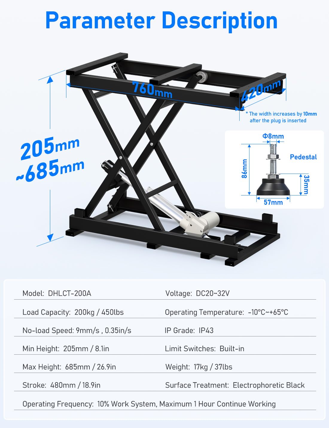 DIHOOL Elettrico Tavolo Sollevatore a Cerniera 200KG Tavolo Sollevatore Laboratorio Auto Officina Altezza Regolabile 195-680MM Alimentazione AC 100-240V e DC 24-30V