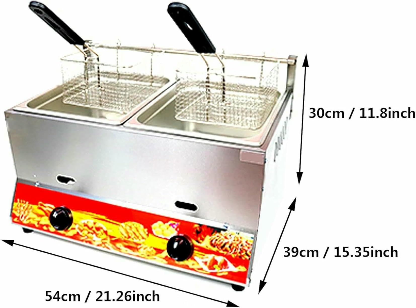 Fritor De Gas De Acero Inoxidable, Fretor De Gas De Encimera De 11L con Cestas Extraíbles Y Tapa, Potencia De Fuego Ajustable, Mango Táctil Frío Ergonómico, para El Hogar Y El Comercio~/