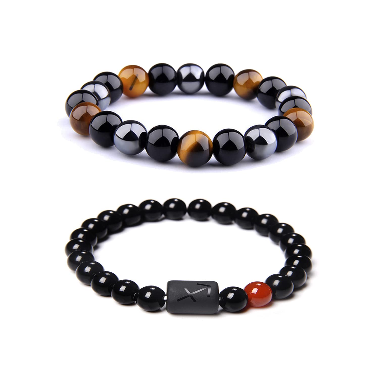 CSIYANJRY99 Zodiac Bracelets for Men Women Zodiac Sign 12 Constellation Horoscope Bracelet 8mm Natural Obsidian Hematite Onyx Tiger Eye Beads Stretch