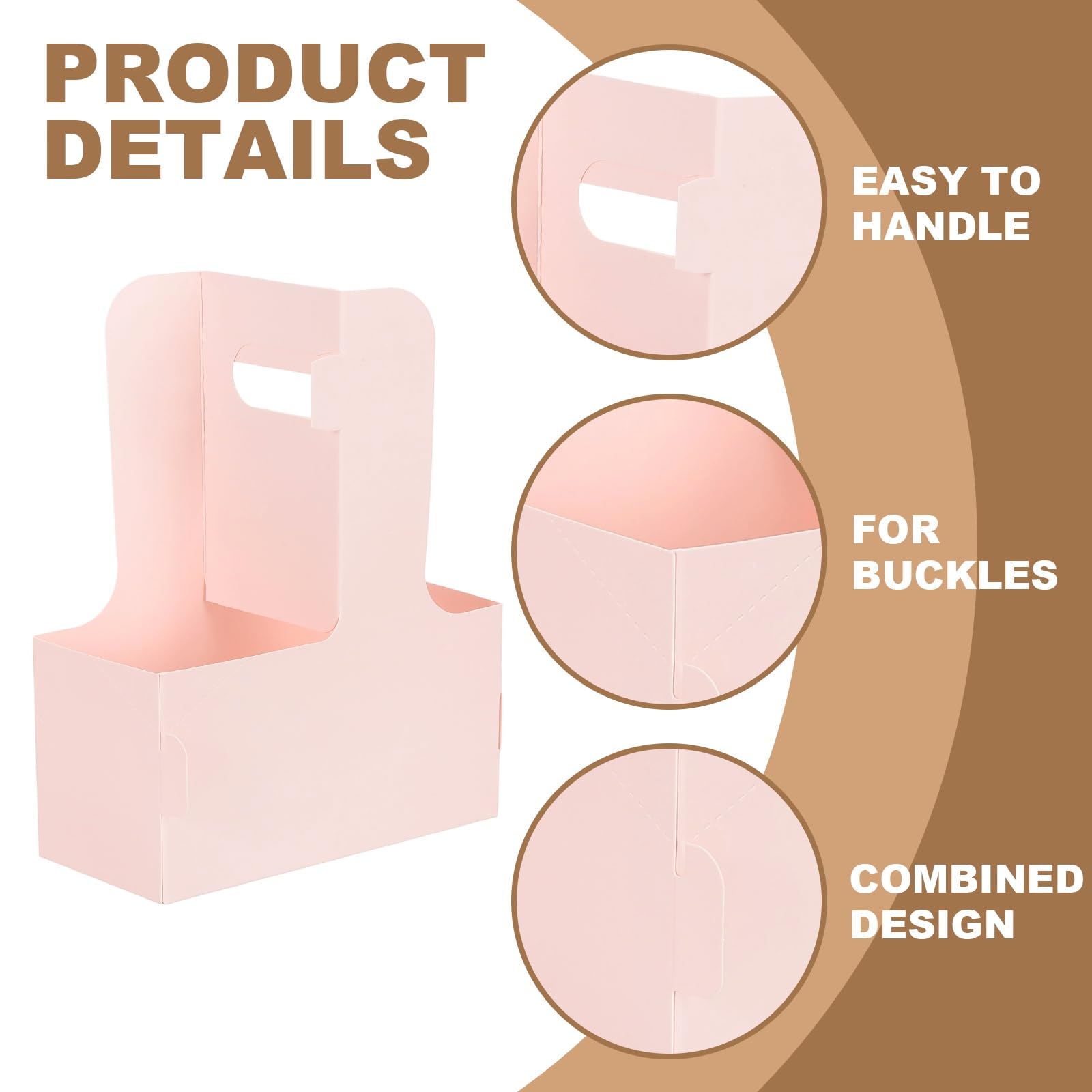 PATIKIL Lot de 25 porte-gobelets avec poignée en carton kraft pour boissons chaudes ou froides, sacs cadeaux floraux, boîtes d'emballage pour fête, rose