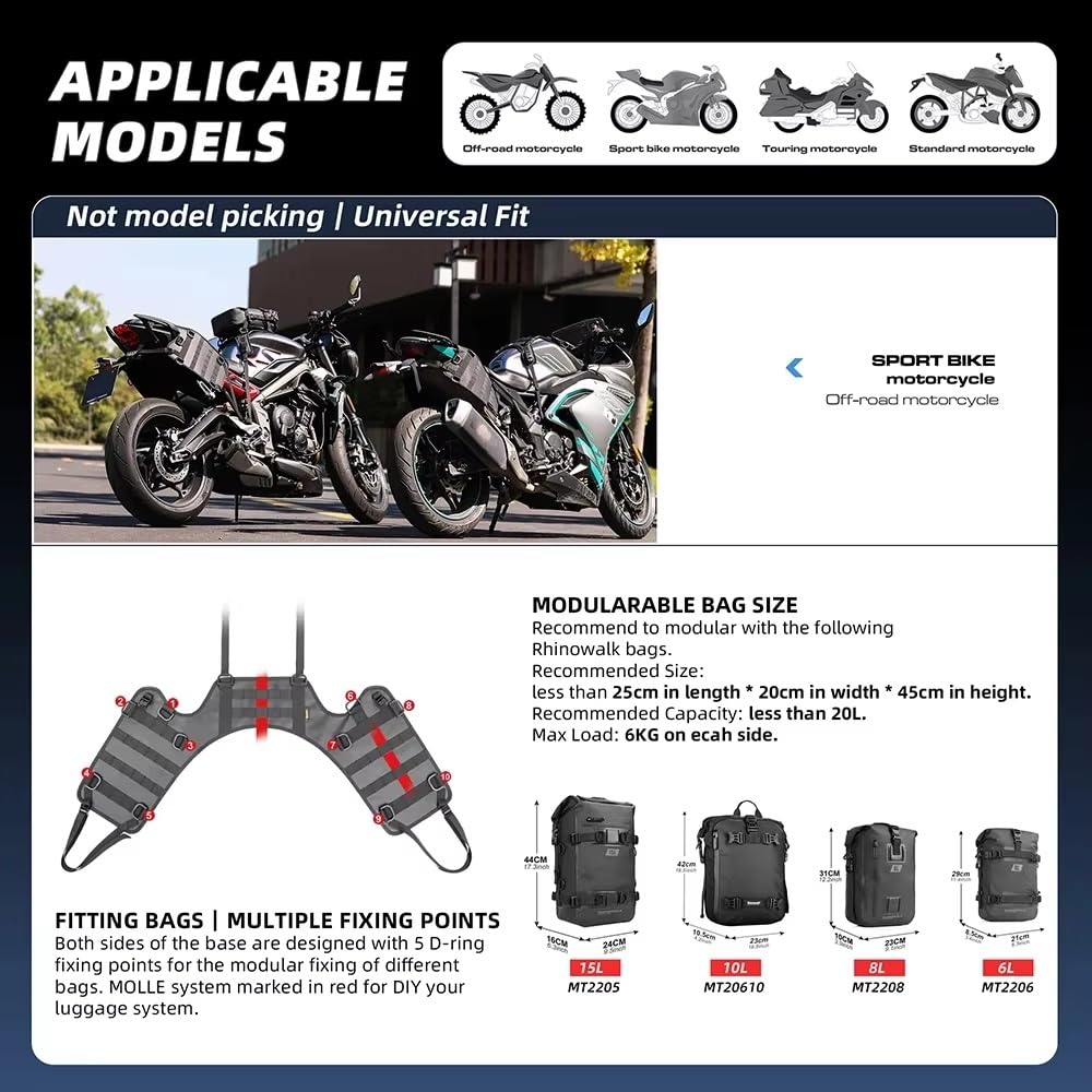 Bolsa Baúl Motocicleta Base para Bolsa Portaequipaje Motocicleta Montaje Bolsa Lateral Trasera Almohadilla Montaje Portaequipaje Asiento Trasero Universal Motors