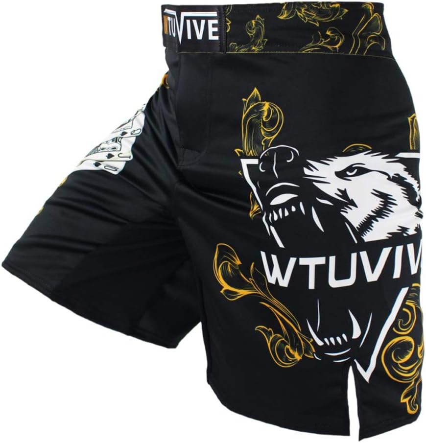 MMA Shorts for Men Print Muay Thai Shorts Fight Training Boxing Trunks Yellow XXX-Large