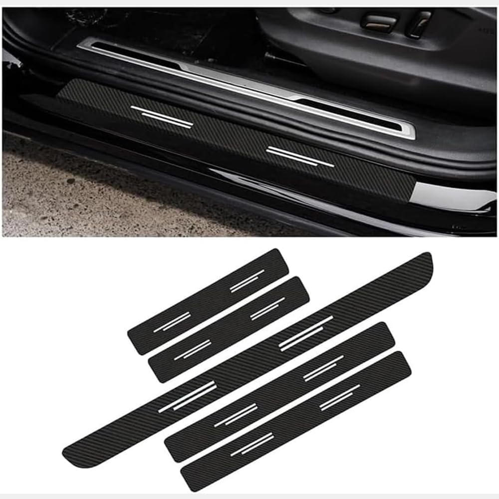 4 Plaques Protection Seuil Porte Voiture Ford Kuga 1/2/3 – Fibre De Carbone Look – Anti-Rayures & Décoration Noire
