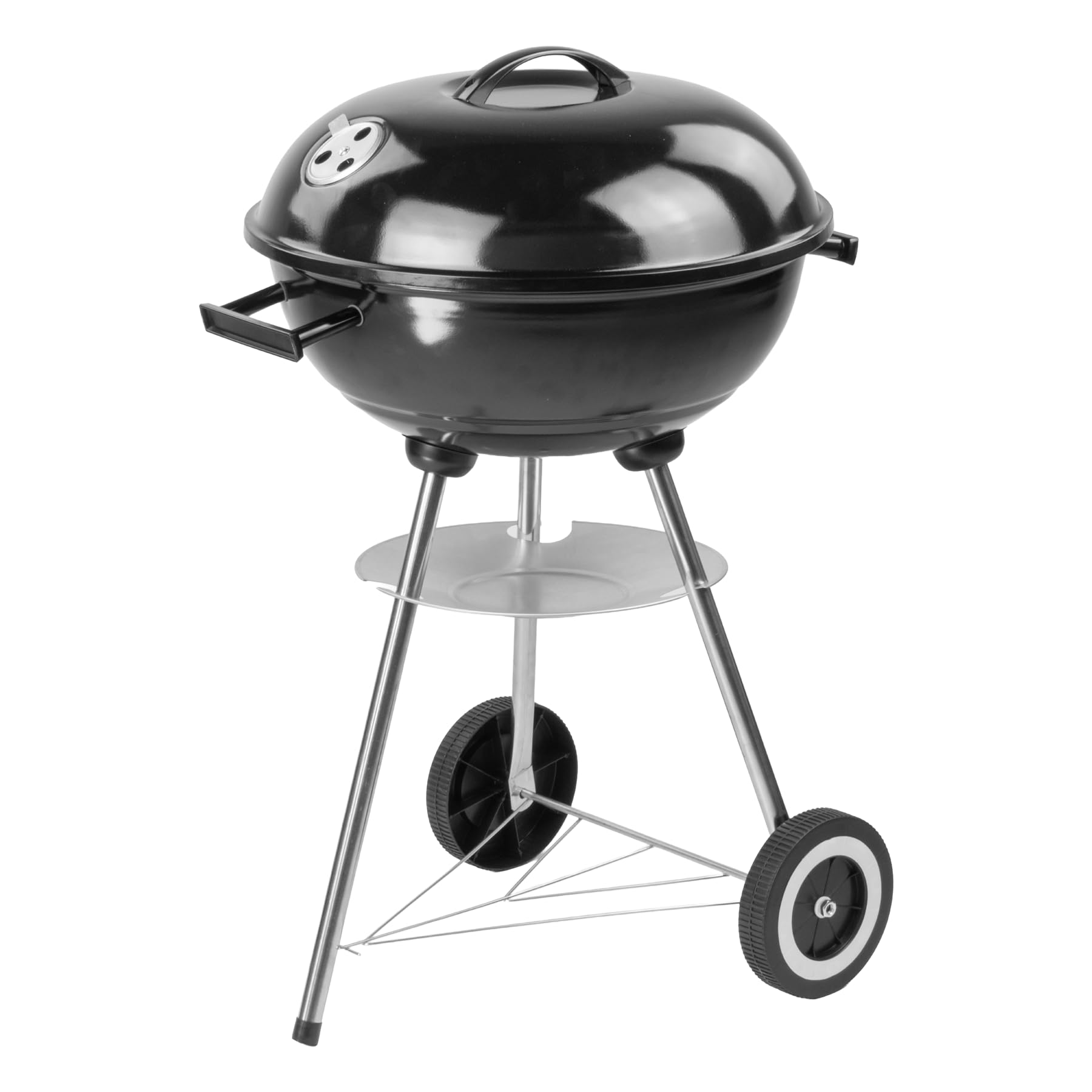 Kct Black Compact Kettle Bbq, Round Portable Barbecue With Lid & Wheels For Outdoor Cooking
